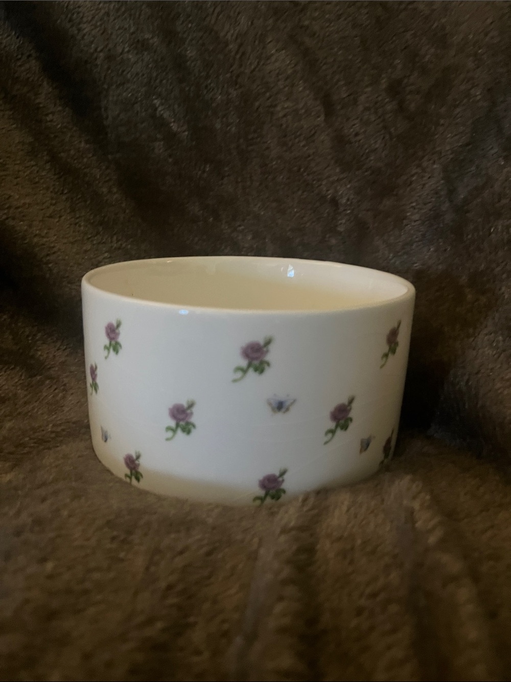 Vintage Teleflora Fine White Porcelain Serving Bowl with Purple Rose Pattern